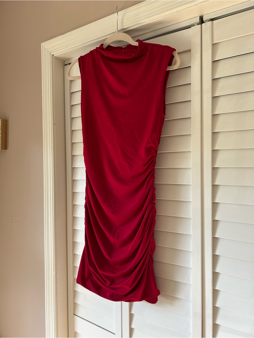 Sleeveless Red Ruched Midi Dress